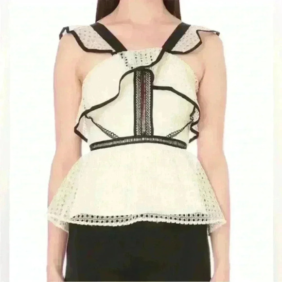 Self Portrait Contrast Ruffle Peplum Top - Picture 1 of 5